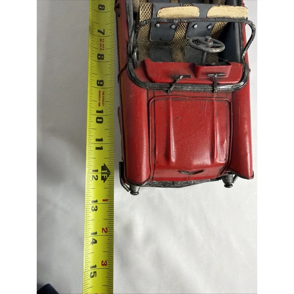 Vintage Red Tin Toy Convertible Car Vehicle - Age 17 Years & Up